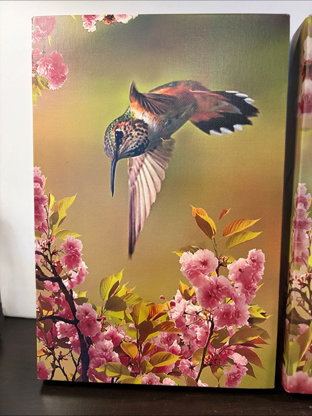 Hummingbird Floral Canvas Wall Art Set - Pink & Green - Picture 2 of 10